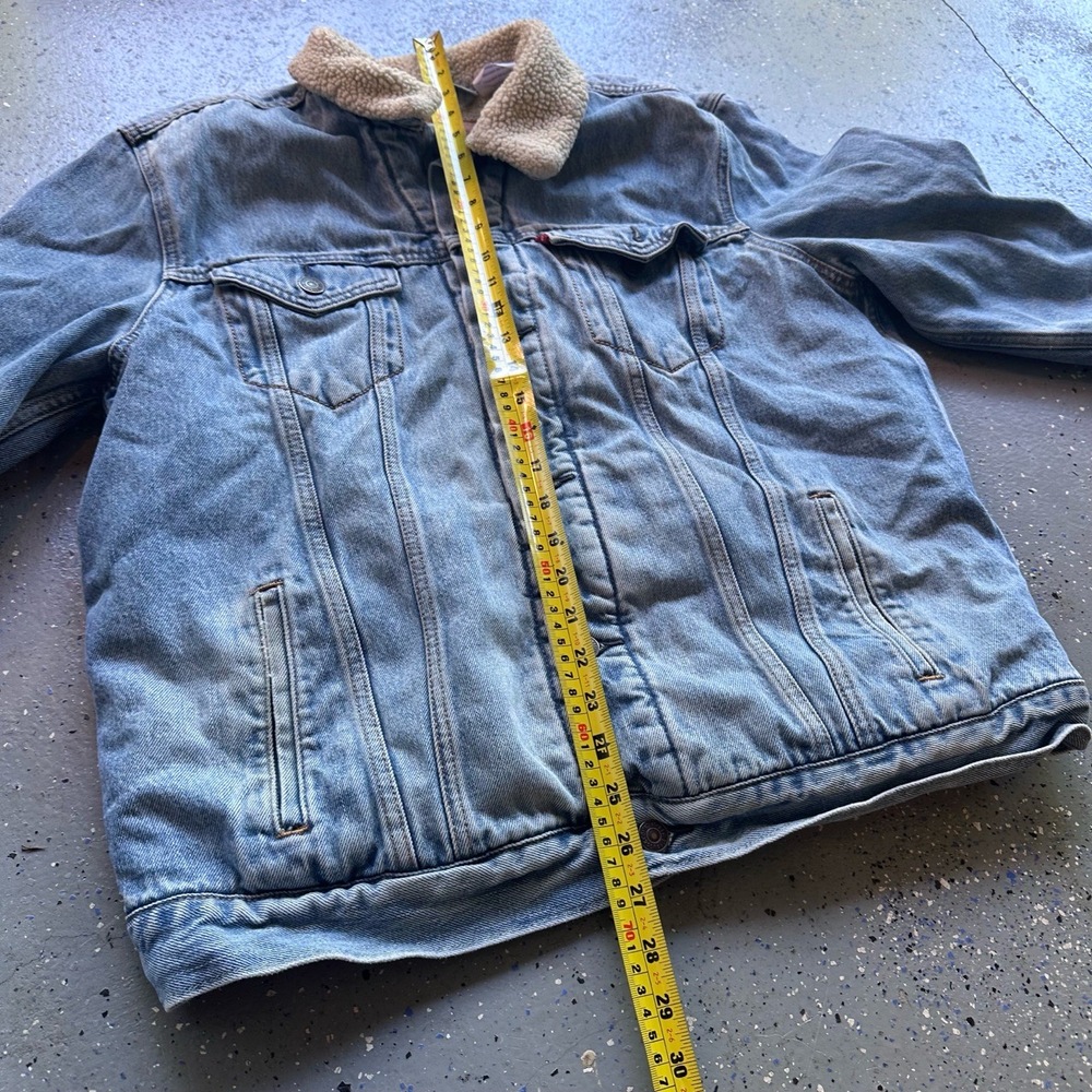 Levi's Sherpa Jean Trucker Jacket Mens Large Light Blue Sherpa Lined Vintage - Picture 7 of 8